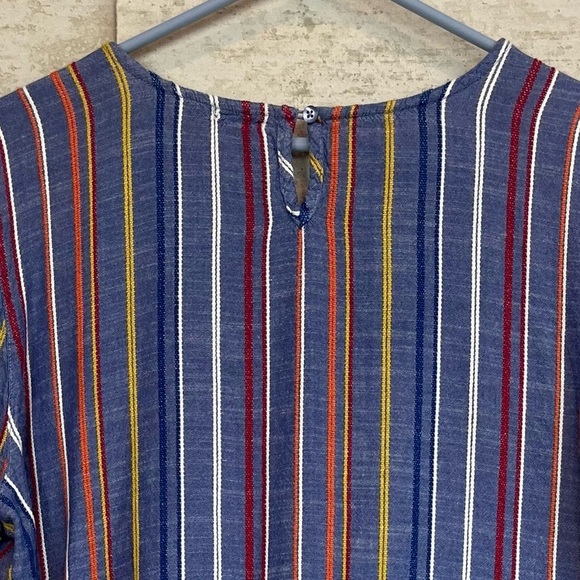 Tea Rose Vertical Stripe Blue Top Sz L Multicolor Stripes Hem Tie Boho Slimming - Picture 6 of 14